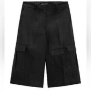 Zara Black Linen Cargo Bermuda Short
